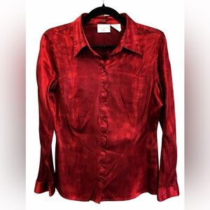 Chic Red Satin Button Down Shirt (BN55